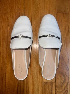 kate spade White Leather Slip-On Mules with Silver Accent